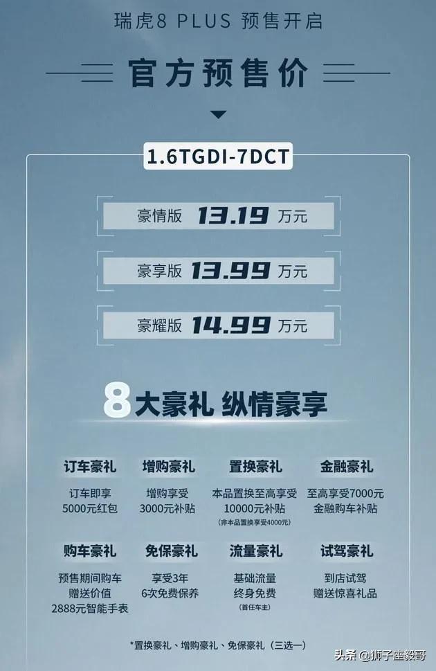 奇瑞瑞虎8plus预售价格和配置表出炉你觉得哪个版本性价比最高我觉得