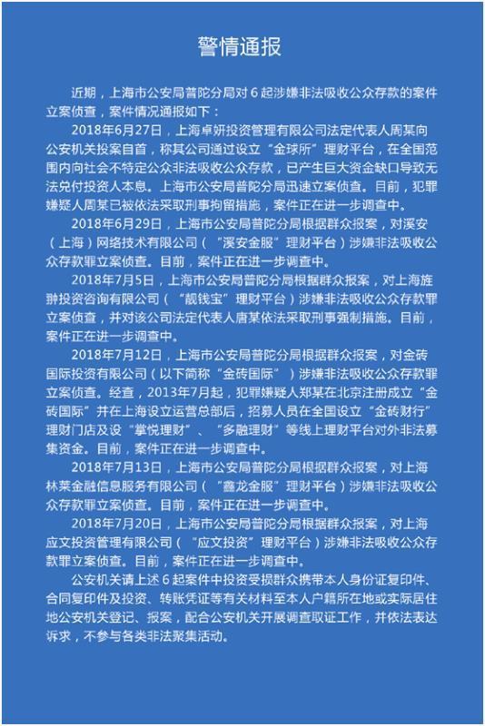 上海公安密集通报44起非法集资案件（附名单），沪互金协会发布网贷退出指引