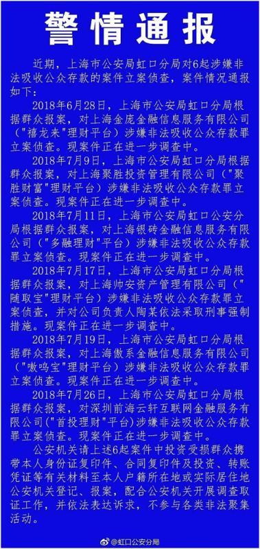 上海公安密集通报44起非法集资案件（附名单），沪互金协会发布网贷退出指引