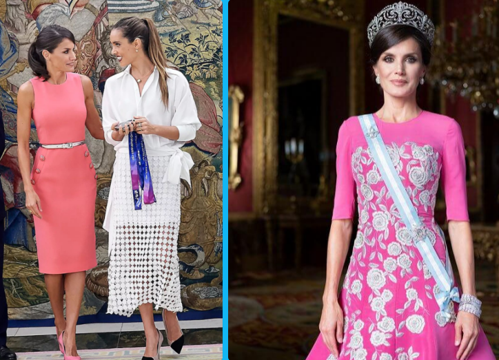 西班牙王后重穿欧根纱裙，马尾辫换成披肩发型，又长3岁依然惊艳