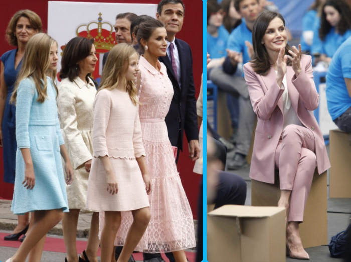 西班牙王后重穿欧根纱裙，马尾辫换成披肩发型，又长3岁依然惊艳