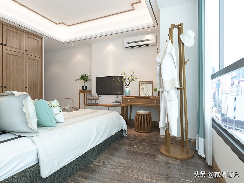 她家的中式风装修，在小区里面堪称经典，色彩、硬装搭配很有品味