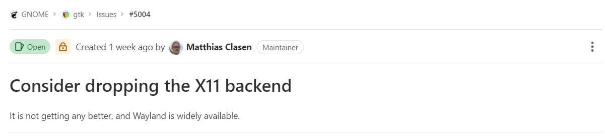 GTK5 可能会放弃支持 X11 后端
