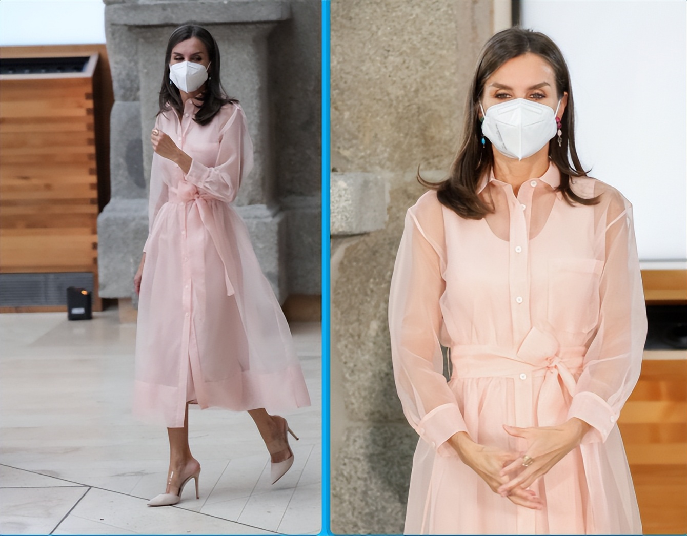 西班牙王后重穿欧根纱裙，马尾辫换成披肩发型，又长3岁依然惊艳