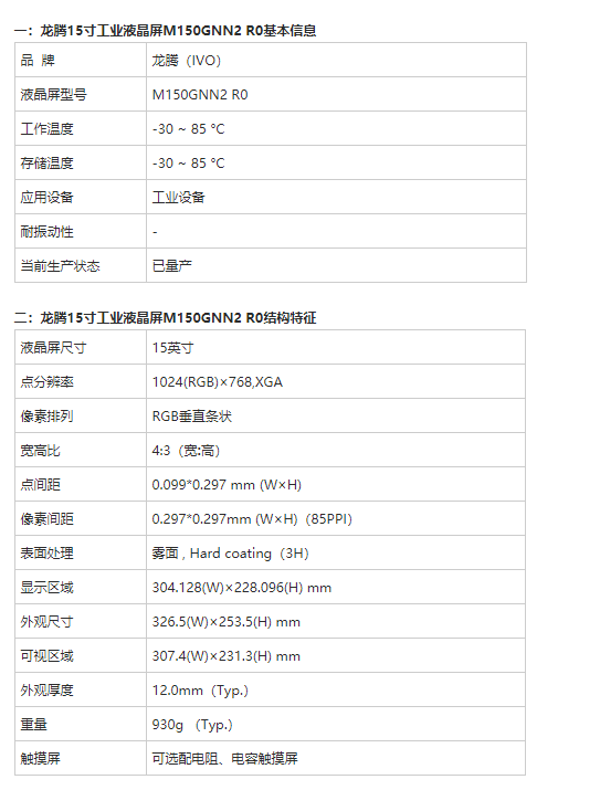 龍騰15寸工業(yè)液晶屏M150GNN2 R0、15寸寬溫液晶屏